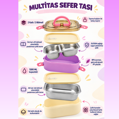 MultiTas™ - Paslanmaz Çelik Hazneli Yeni Nesil Sefer Tası | Lunch Box